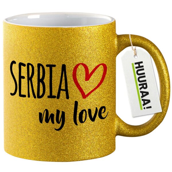 Glitzertasse Serbia my love 330ml