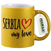 Glitzertasse Serbia my love 330ml