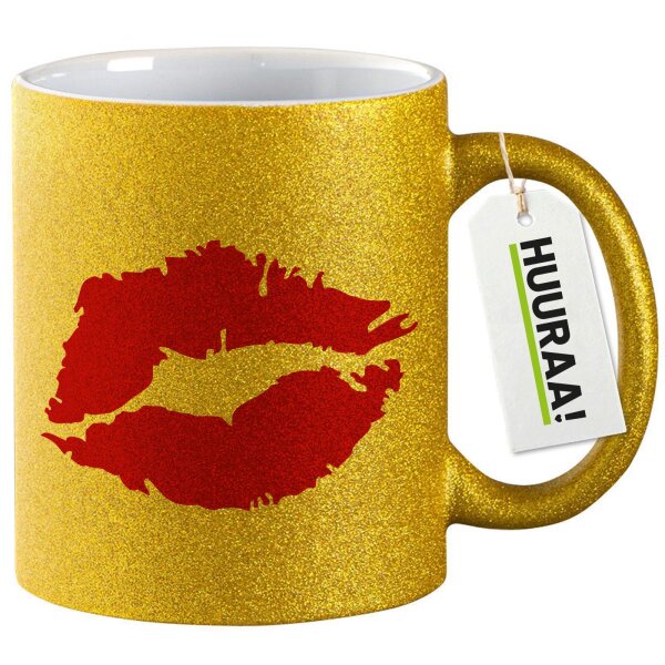 Glitzertasse Kussmund Lippen 330ml