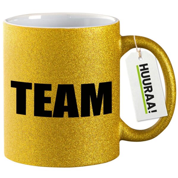 Glitzertasse Team Schriftzug 330ml
