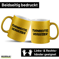 Glitzertasse Turnbeutelvergesser Schriftzug 330ml