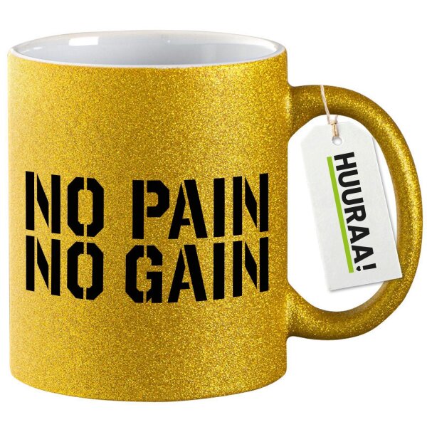 Glitzertasse No pain gain Hantel 330ml