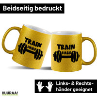 Glitzertasse Train hard Hantel 330ml