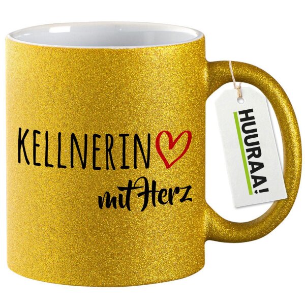 Glitzertasse Kellnerin mit Herz 330ml