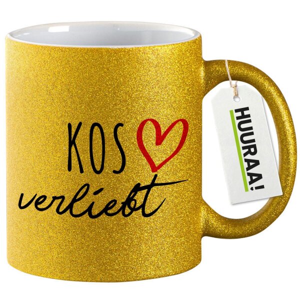 Glitzertasse Kos verliebt 330ml