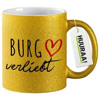 Glitzertasse Burg verliebt 330ml