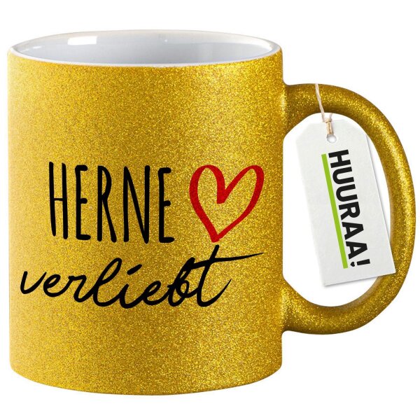 Glitzertasse Herne verliebt 330ml