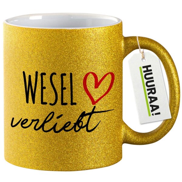 Glitzertasse Wesel verliebt 330ml