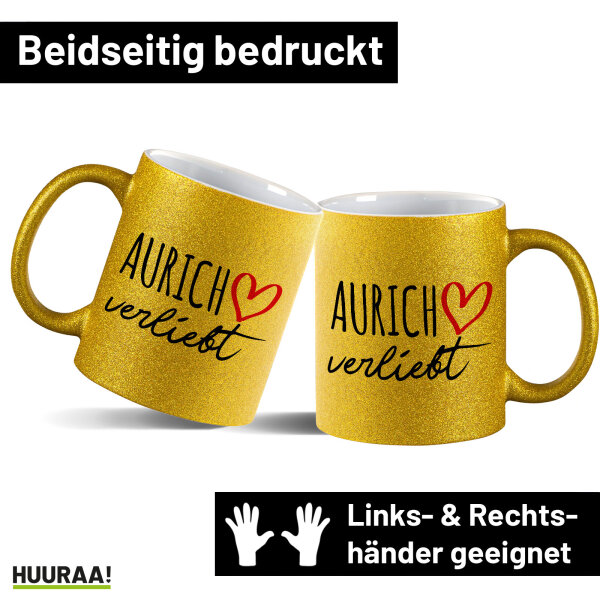 Glitzertasse Aurich verliebt 330ml