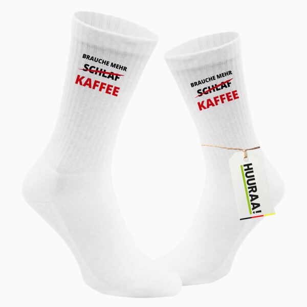Unisex Socken Brauche mehr Schlaf Kaffee Größe 37/46 White Motiv Tennissocken