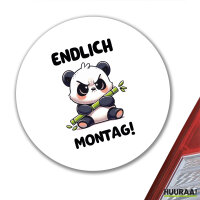 Aufkleber Endlich Montag grimmiger Panda 10cm rund