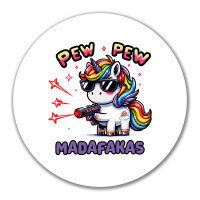 Aufkleber Pew Pew cooles Einhorn 10cm rund