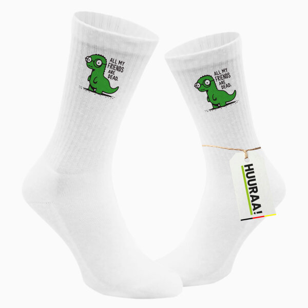 Unisex Socken All friends are dead T-Rex Größe 37/46 White Motiv Tennissocken