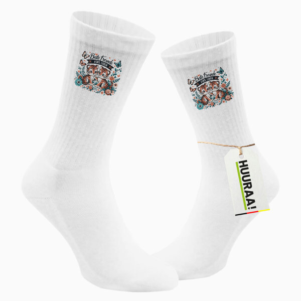 Unisex Socken Beste Freunde Tiger Größe 37/46 White Motiv Tennissocken