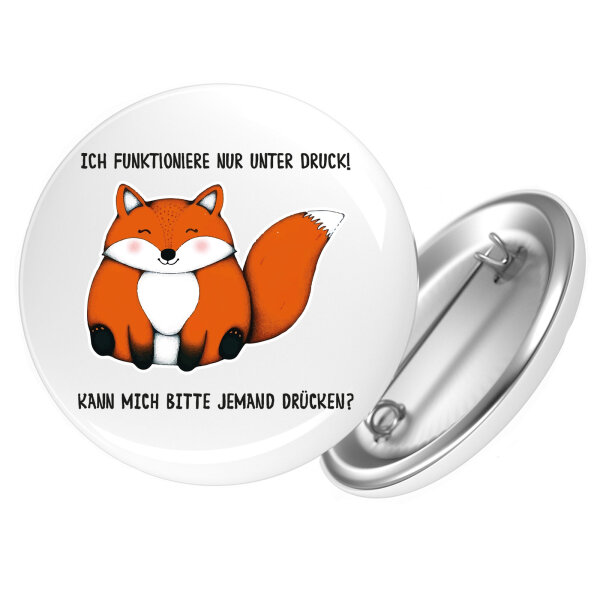 Button Drück mich Fuchs rund