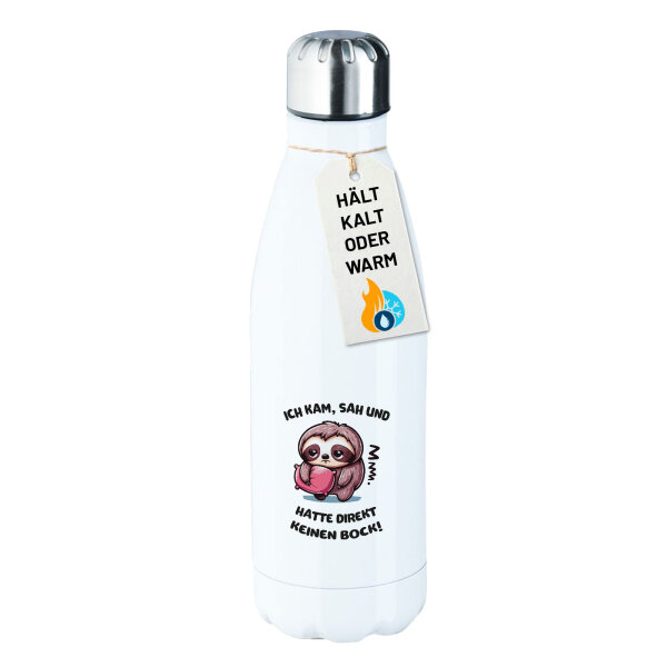 Trinkflasche Kam sah und direkt keinen Bock Faultier 500ml Edelstahl Wasserflasche