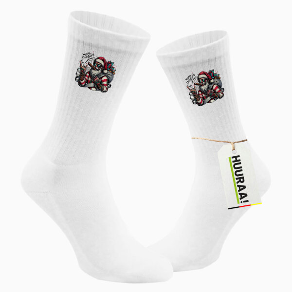 Unisex Socken Cooler Weihnachtsmann Merry Christmas Größe 37/46 White Motiv Tennissocken