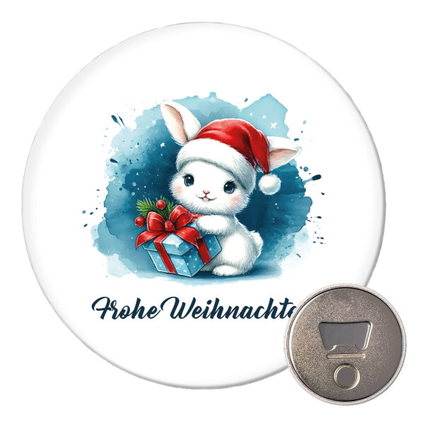 Magnet Süßer Hase Frohe Weihnachten 59mm Kühlschrankmagnet Flaschenöffner