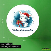 Aufkleber Süßer Hase Frohe Weihnachten 10cm rund
