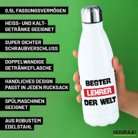 Edelstahl-Trinkflasche Bester Lehrer der Welt 500ml Wasserflasche