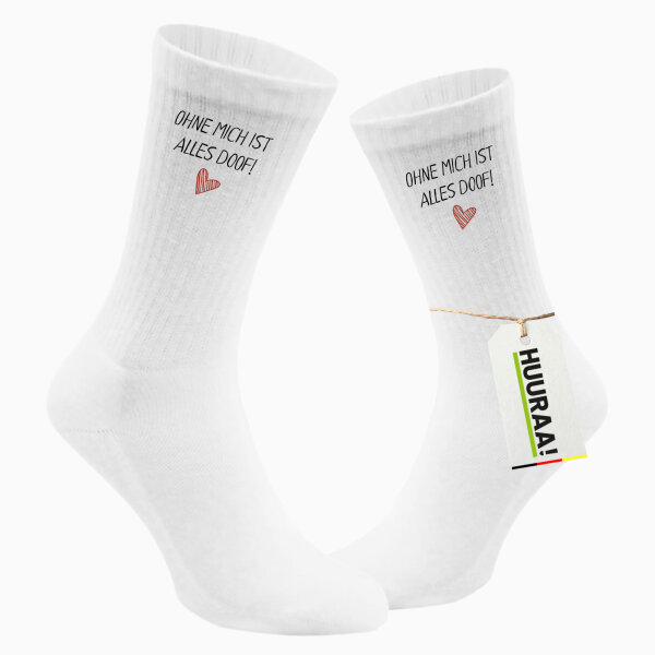 Unisex Socken Ohne mich ist alles doof Größe 37/46 White Motiv Tennissocken