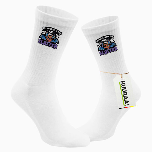 Unisex Socken Ich mach jetzt die Flatter Fledermaus Größe 37/46 White Motiv Tennissocken