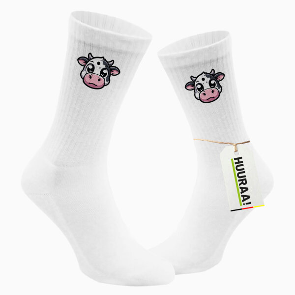 Unisex Socken Comic Kuh Kälbchen Größe 37/46 White Motiv Tennissocken