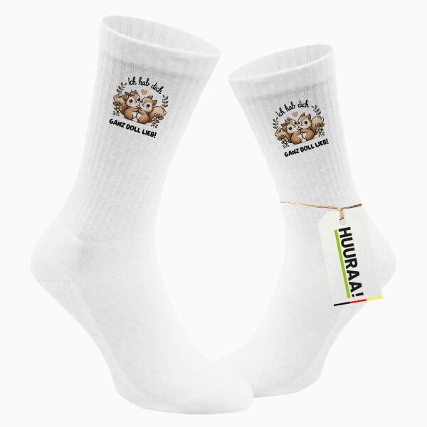Unisex Socken Ich hab dich ganz doll lieb Einchhörnchen Größe 37/46 White Motiv Tennissocken