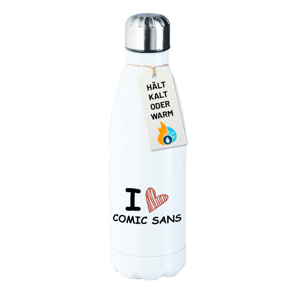 Trinkflasche I love Comic Sans Herz 500ml Edelstahl Wasserflasche