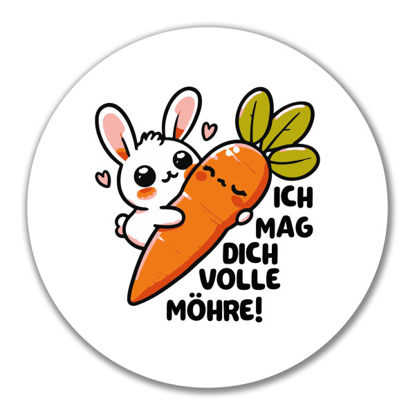 Aufkleber Mag dich volle Möhre Hase 10cm rund