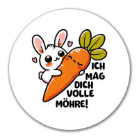 Aufkleber Mag dich volle Möhre Hase 10cm rund