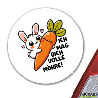 Aufkleber Mag dich volle Möhre Hase 10cm rund