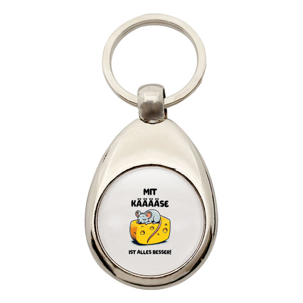 Schlüsselanhänger Mit Käse ist alles besser Maus Metall Schlüsselring