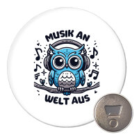 Magnet Musik an Welt aus Eule 59mm Kühlschrankmagnet