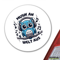 Aufkleber Musik an Welt aus Eule 10cm rund
