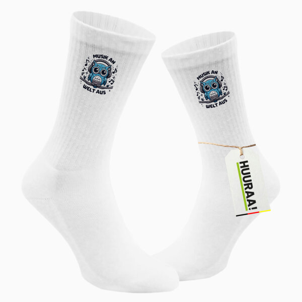 Unisex Socken Musik an Welt aus Eule Größe 37/46 White Motiv Tennissocken