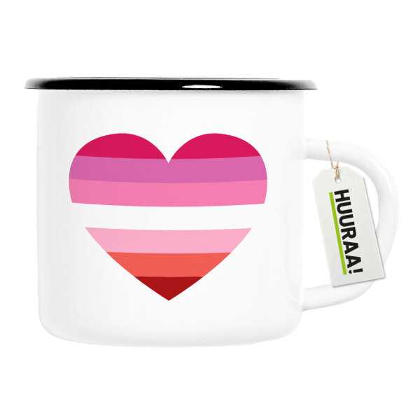 Emaille Tasse Lesbische Pride Flagge LGBTQ Herz 300ml Vintage Emaille Becher