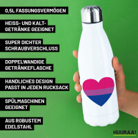Trinkflasche Bi*sexuell Pride Flagge LGBTQ Herz 500ml Edelstahl Wasserflasche