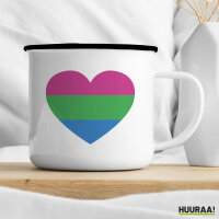 Emaille Tasse Polysexuell Pride Flagge LGBTQ Herz 300ml Vintage Emaille Becher