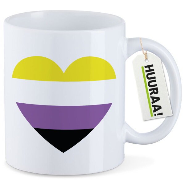 Kaffeetasse Nonbinary Pride Flagge LGBTQ Herz 330ml