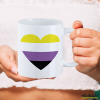 Kaffeetasse Nonbinary Pride Flagge LGBTQ Herz 330ml