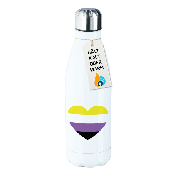 Trinkflasche Nonbinary Pride Flagge LGBTQ Herz 500ml Edelstahl Wasserflasche