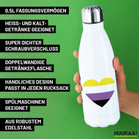 Trinkflasche Nonbinary Pride Flagge LGBTQ Herz 500ml Edelstahl Wasserflasche