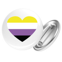 Button Nonbinary Pride Flagge LGBTQ Herz rund