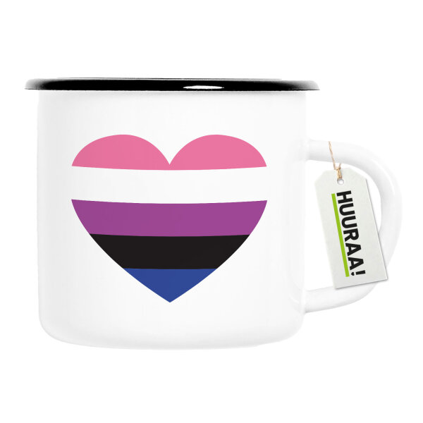 Emaille Tasse Genderfluid Pride Flagge LGBTQ Herz 300ml Vintage Emaille Becher