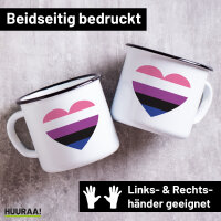 Emaille Tasse Genderfluid Pride Flagge LGBTQ Herz 300ml...