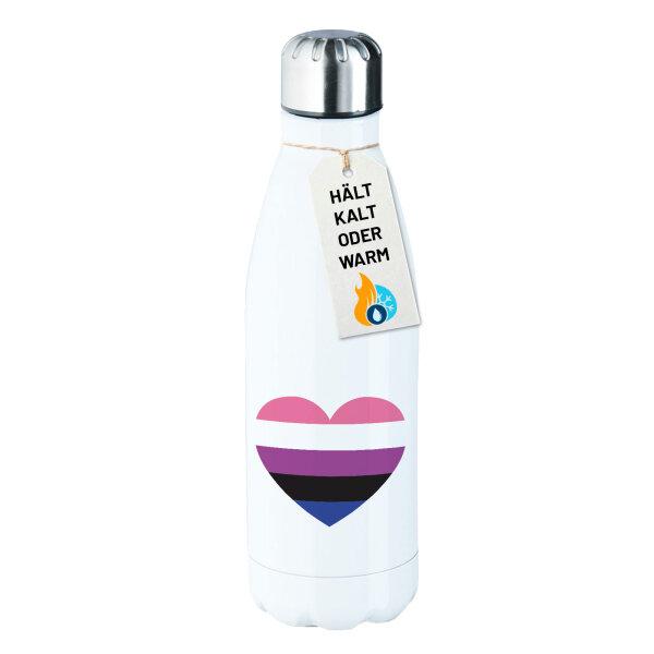 Trinkflasche Genderfluid Pride Flagge LGBTQ Herz 500ml Edelstahl Wasserflasche