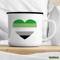 Emaille Tasse Aromantische Pride Flagge LGBTQ Herz 300ml Vintage Emaille Becher