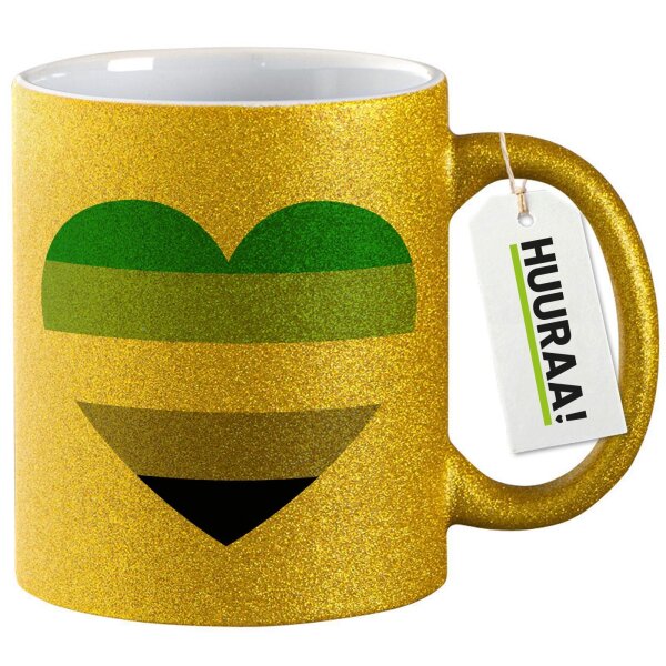 Glitzertasse Aromantische Pride Flagge LGBTQ Herz 330ml