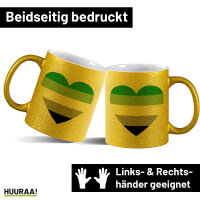 Glitzertasse Aromantische Pride Flagge LGBTQ Herz 330ml